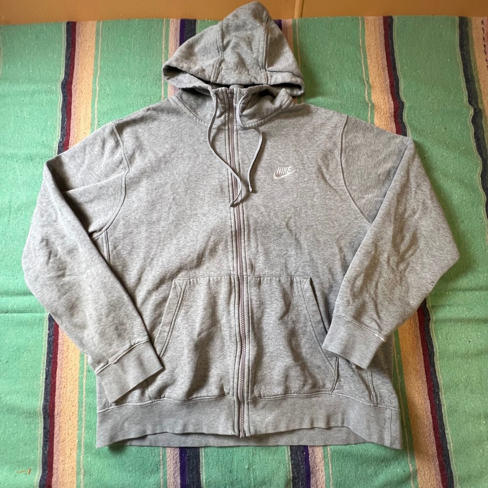 Nike Full Zip Hoodie Mens Large Grey Fleece Embroidered Logo Sportswear Jacket